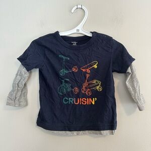 George 18/24m navy & grey long sleeve shirt with multicoloured cruising wheels